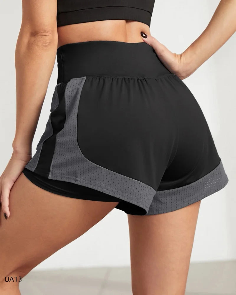 Women's High-Waist Elastic Sports Shorts  2-in-1 Quick-Dry Breathable Yoga Running Training Fitness Shorts